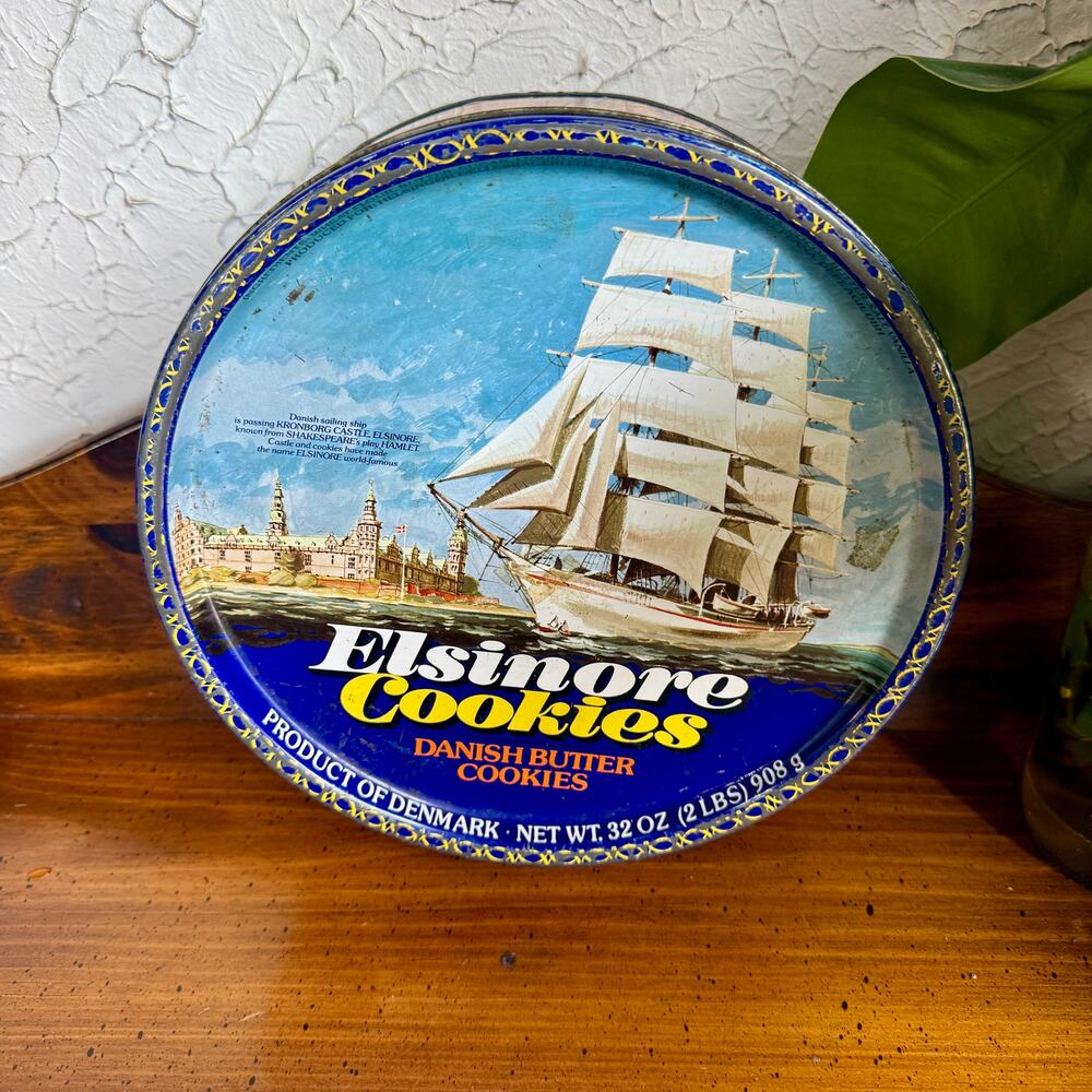 Vintage Elsinore Cookies Tin Danish Butter Cookies Tin Nautical Ship Denmark - Picture 3 of 11